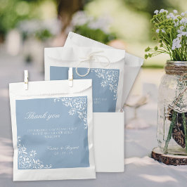 Sachets En Papier Elégant Merci Mariage bleu et blanc Dusty