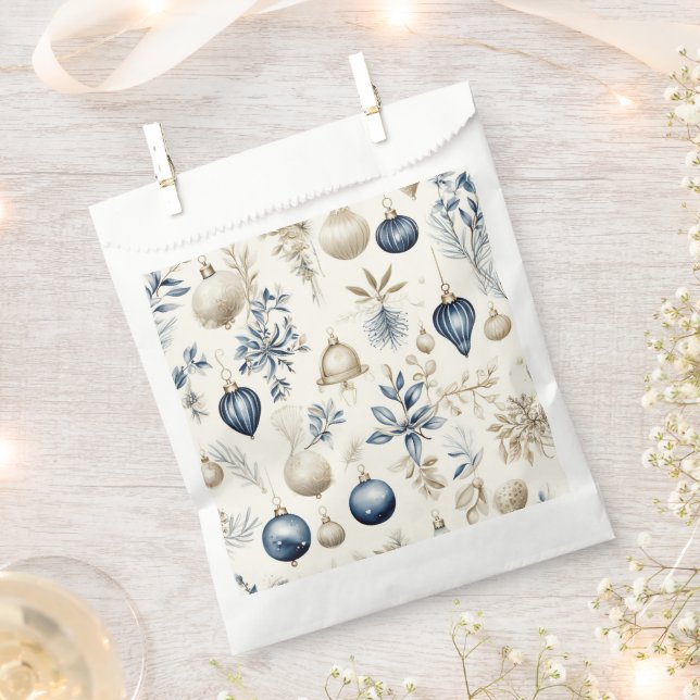 Sachets En Papier Élégant Motif de Noël Bleu & Or (Coupé)