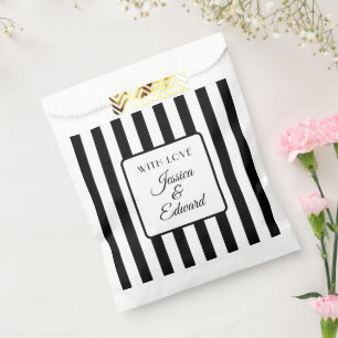 Sachets En Papier Élégant Noir Blanc rayé Couple Noms