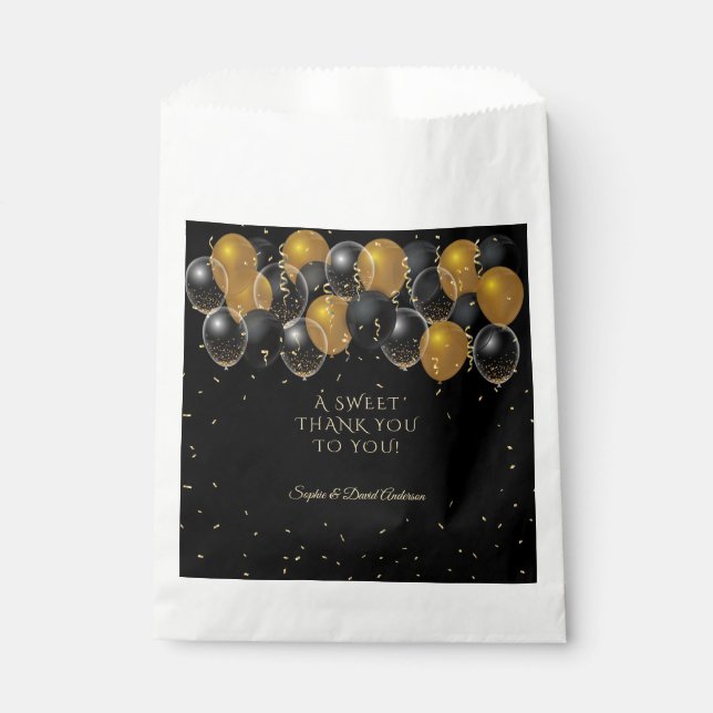 Sachets En Papier Élégant or noir Balloons Confetti Mariage (Devant)