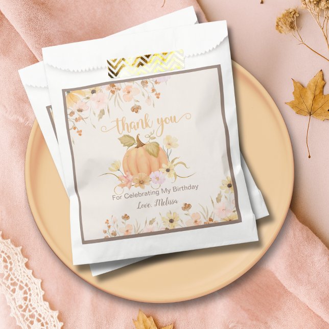 Sachets En Papier Elégant Orange Floral Notre Petit Anniversaire Cit (Créateur téléchargé)
