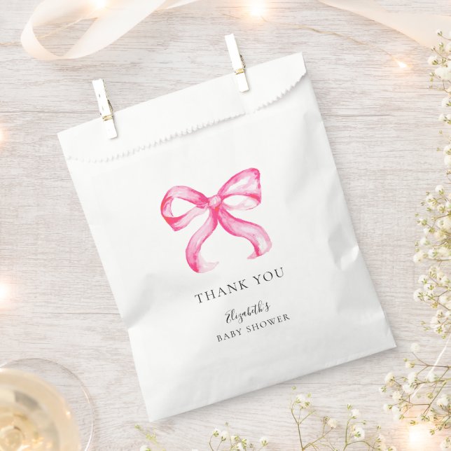 Sachets En Papier Elegant Pink Bow Coquette Baby Shower Minimal (Coupé)