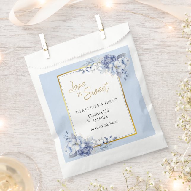 Sachets En Papier Élégant poudre bleu et or Mariage floral (Coupé)