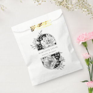 Sachets En Papier Élégant Produit Floral Noir et Blanc