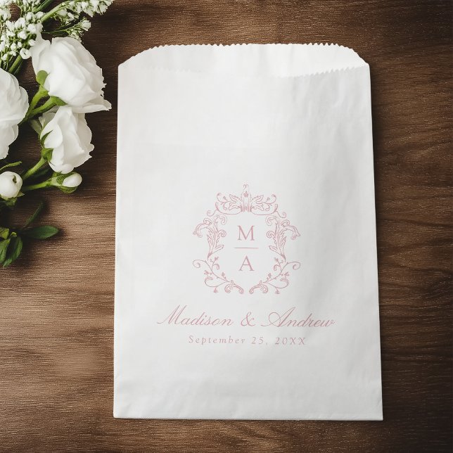 Sachets En Papier Élégant Rose Chinoiserie Crest Monogram Mariage (Créateur téléchargé)