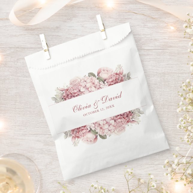 Sachets En Papier Élégant Rose Dusty moderne Hydrangea Mariage (Coupé)