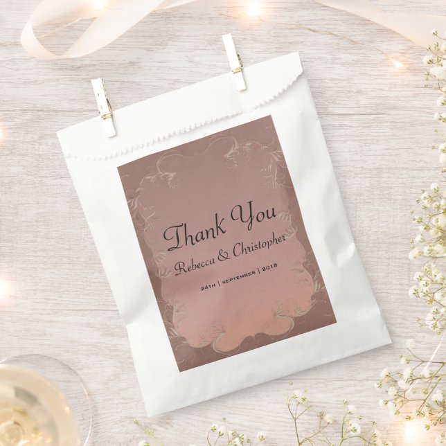Sachets En Papier Elégant Rose Mariage or Merci invité (Coupé)