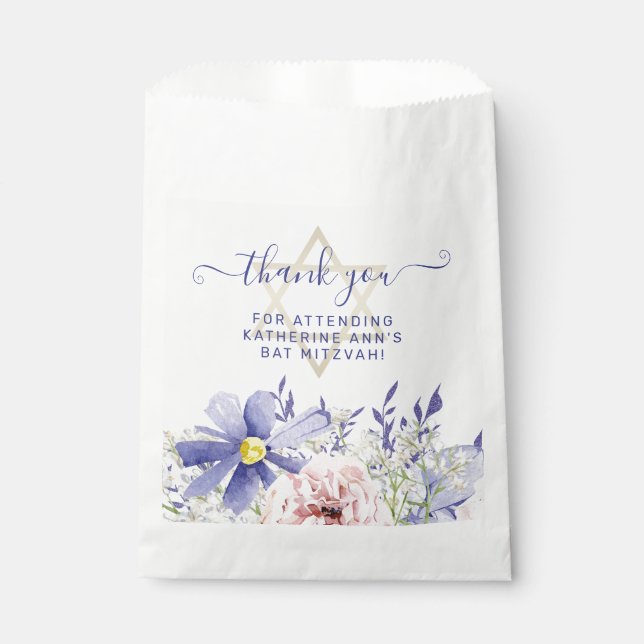 Sachets En Papier Élégant rose violet fleuri 18e anniversaire Merci (Devant)