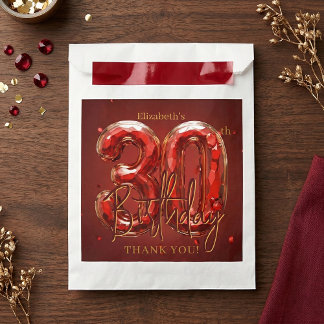 Sachets En Papier Elegant Ruby Red Gold 30th Birthday Thank You