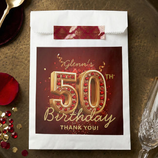 Sachets En Papier Elegant Ruby Red Gold 50th Birthday Thank You