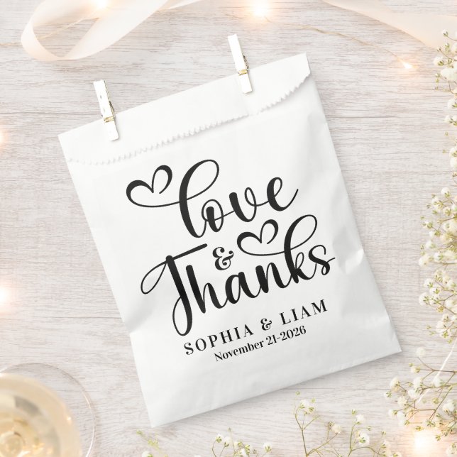 Sachets En Papier Elegant Script Love and Thanks Wedding (Coupé)