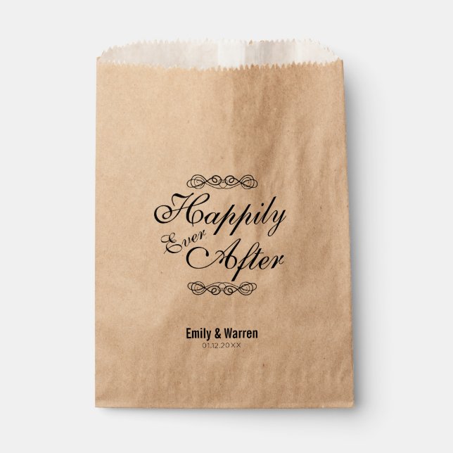 Sachets En Papier Élégant Script Moderne Heureusement Jamais Après M (Devant)