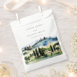 Sachets En Papier Elégant Toscane Italie Aquarelle Mariage paysage