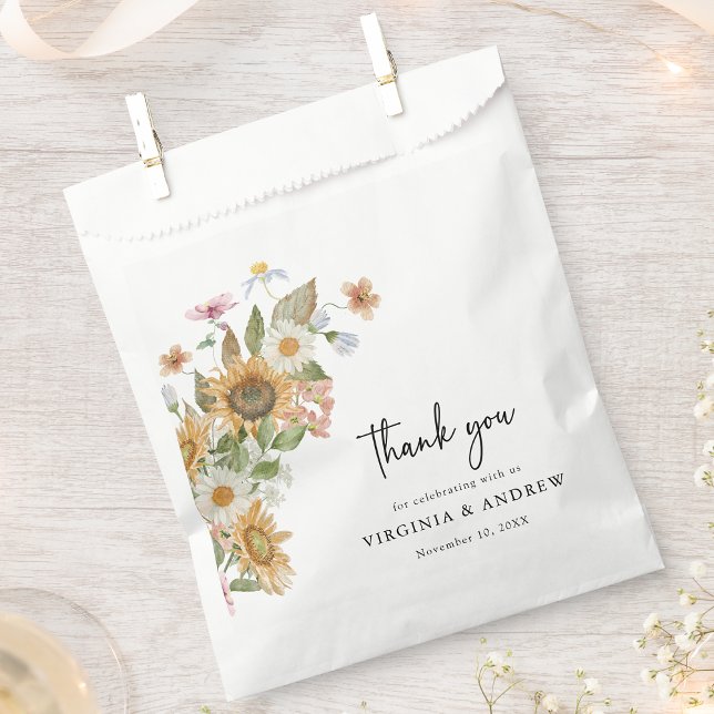 Sachets En Papier Élégant tournesol (Elegant Sunflower Wildflower Thank You Favor Bag by Painted Paperie
)