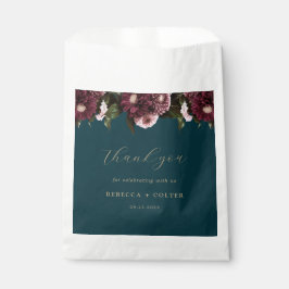 Sachets En Papier Élégant Turquoise foncé Bourgogne Floral Mariage
