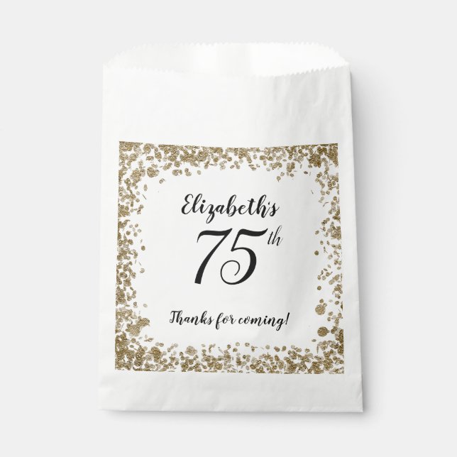 Sachets En Papier Elegant White Black and Gold 75th Birthday (Devant)