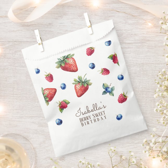 Sachets En Papier Elégante aquarelle bébé fille Berry premier annive (Coupé)