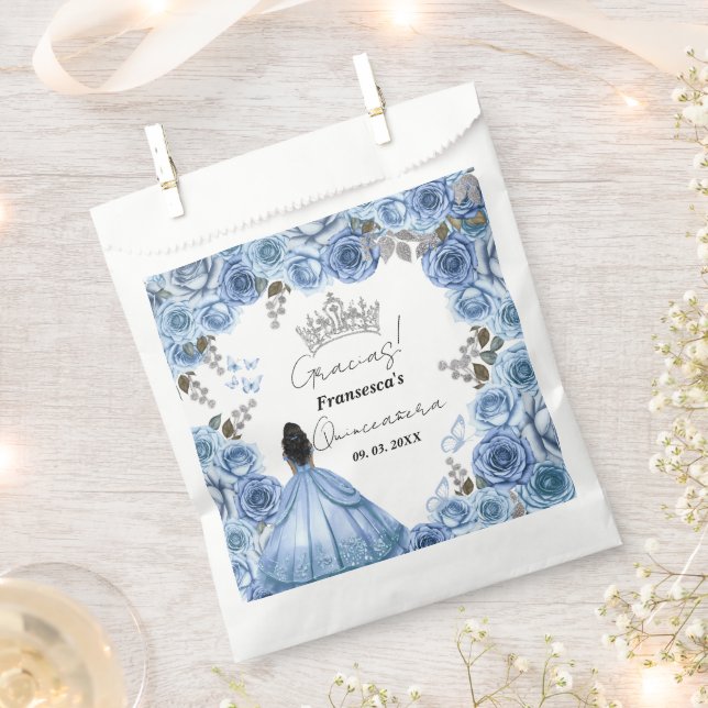 Sachets En Papier Elégante aquarelle bleu Dusty Floral Quinceañera (Coupé)