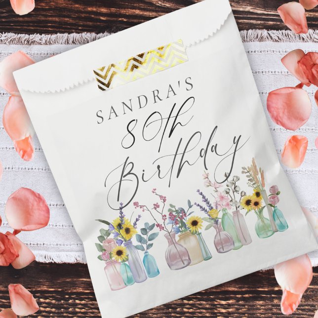 Sachets En Papier Elégante aquarelle florale 80e anniversaire (Créateur téléchargé)