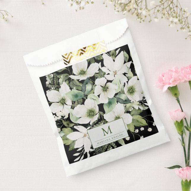 Sachets En Papier Elégante aquarelle florale noir et blanc (Scellé)