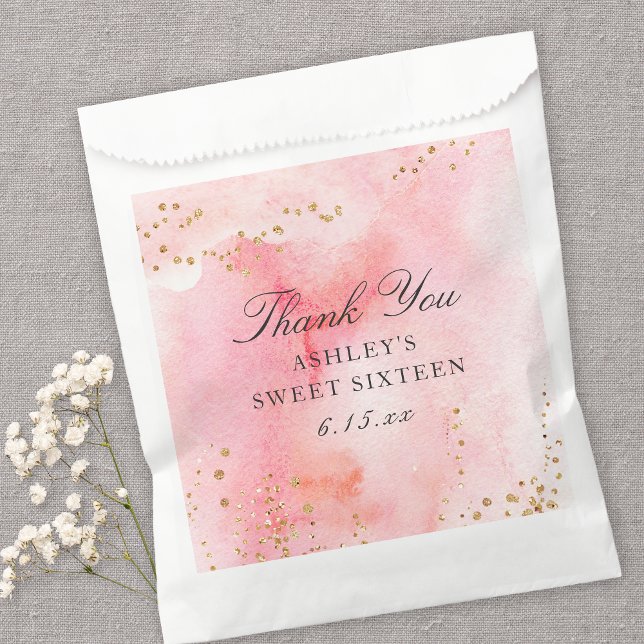 Sachets En Papier Elégante Aquarelle rose Or Sweet 16 Partie (Créateur téléchargé)