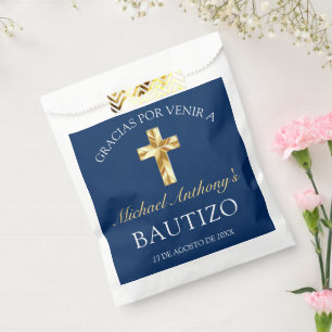 Sachets En Papier Elegante Bautismo de Bebé Azul Marino Dorado