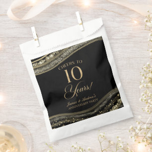Sachets En Papier Élégante Black Gold Agate 10e Anniversaire fête