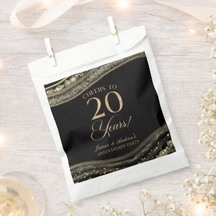 Sachets En Papier Élégante Black Gold Agate 20e anniversaire fête