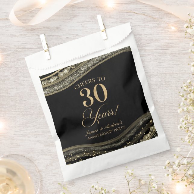 Sachets En Papier Élégante Black Gold Agate 30e anniversaire fête (Coupé)