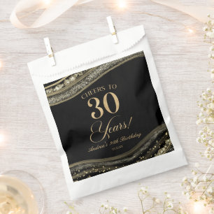Sachets En Papier Elégante Black Gold Agate 30e fête d'anniversaire