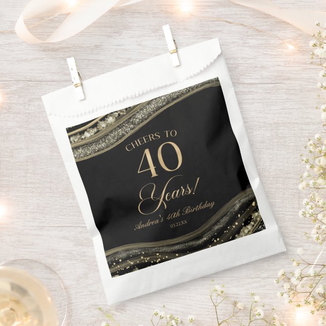 Sachets En Papier Elégante Black Gold Agate 40e fête d'anniversaire (Coupé)
