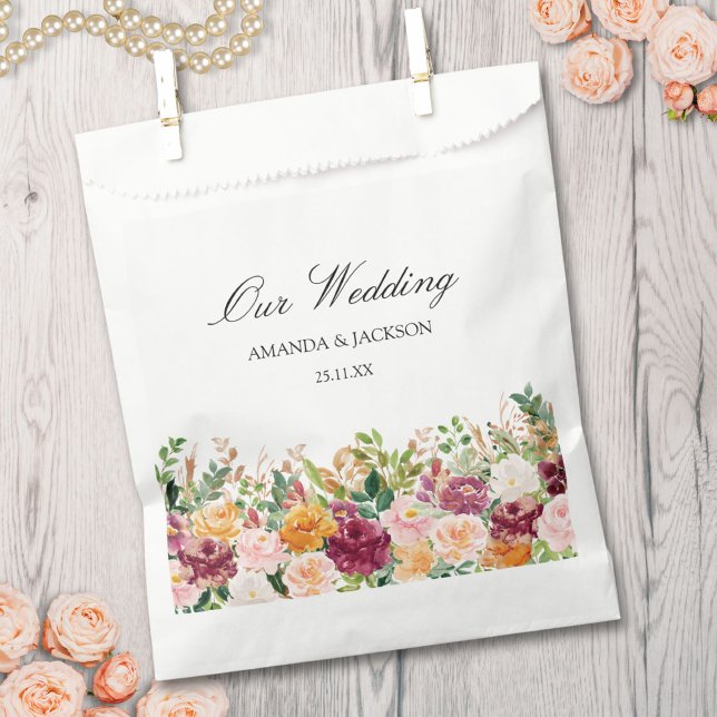 Sachets En Papier Élégante calligraphie Aquarelle Rose Mariage de fl (In situ)