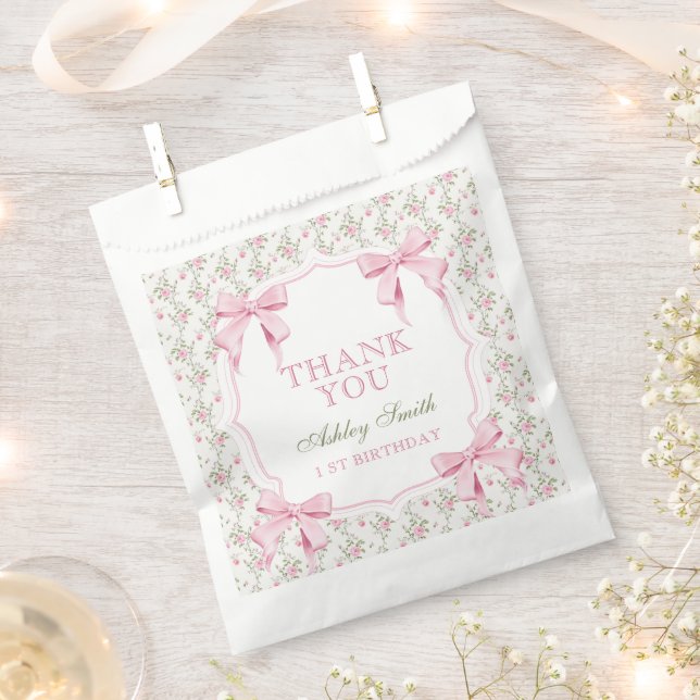 Sachets En Papier Elégante coquette Bow rose Merci d'anniversaire (Coupé)