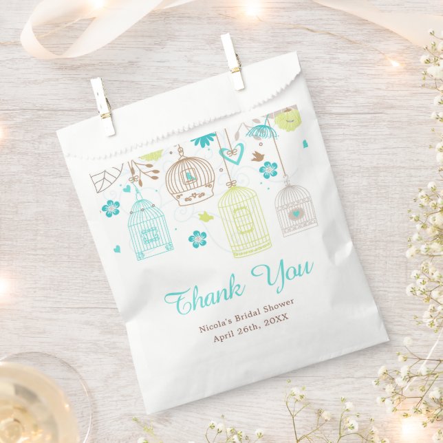 Sachets En Papier Élégante douche de mariée florale verte et bleue (Coupé)
