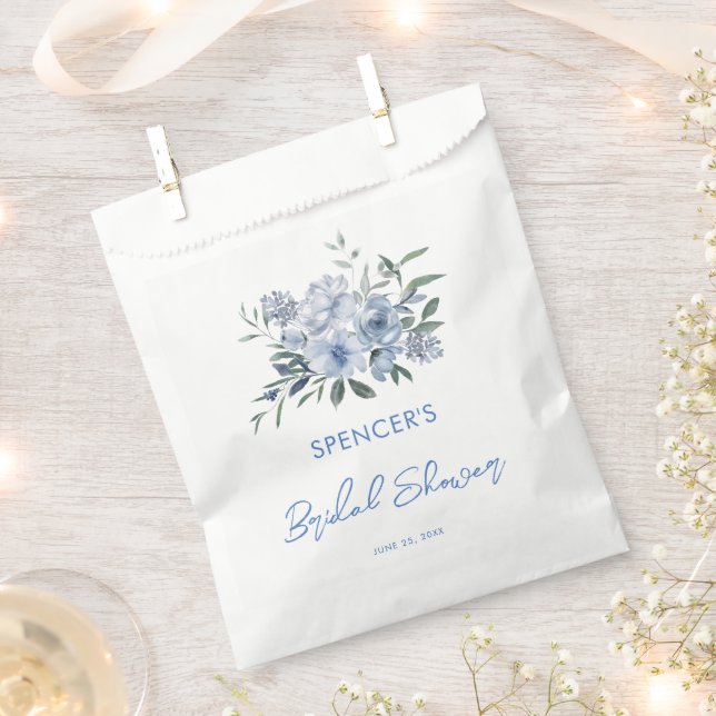 Sachets En Papier Elégante Fête des mariées Florale Dusty Blue (Coupé)