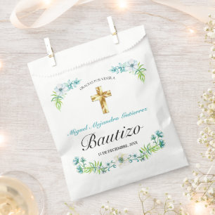 Sachets En Papier Elegante Flores y Cruz Para Niño Bautizo