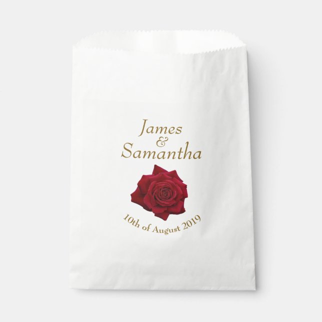 Sachets En Papier Élégante Rose rouge - Mariage (Devant)
