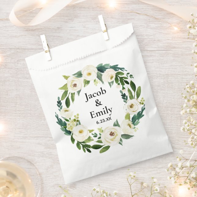 Sachets En Papier Elégante verdure Noms personnalisés Date Mariage (Coupé)