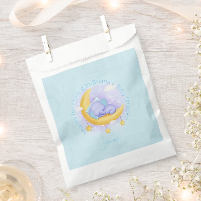 Sachets En Papier Elephant Baby shower garçon bleu (Coupé)