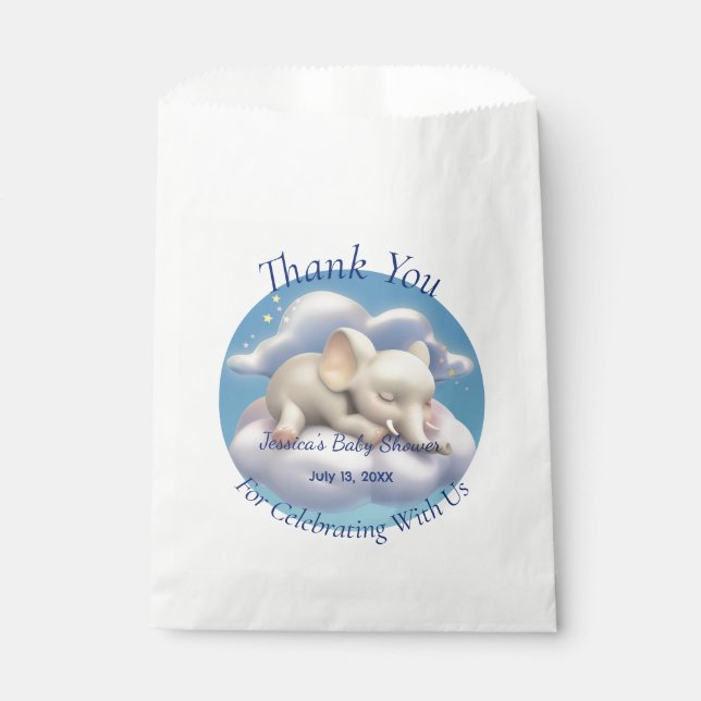 Sachets En Papier Eléphant Bébé Dans Le Baby shower Nuageux (Devant)