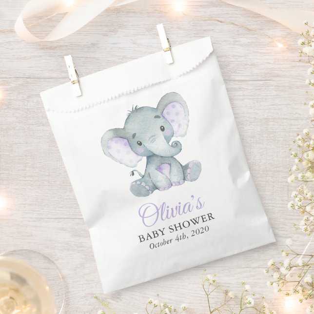 Sachets En Papier Eléphant mignon, Petit Eléphant, Lilac, Baby showe (Coupé)