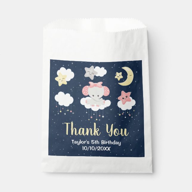 Sachets En Papier Elephant rose et marine Anniversaire Merci (Devant)