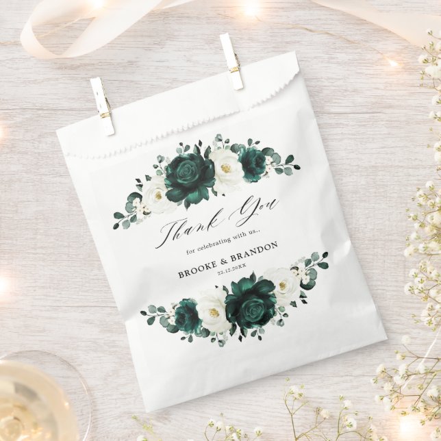 Sachets En Papier Emerald Green Eucalyptus Blanc Floral Mariage (Coupé)