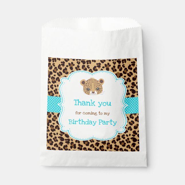 Sachets En Papier Empreinte de léopard Blue Quatrefoil fête d'annive (Devant)
