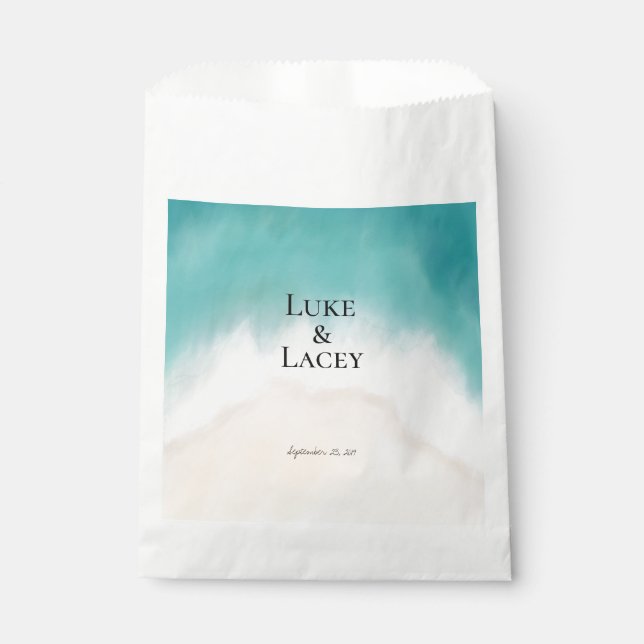 Sachets En Papier étiquette de mariage aquarelle de plage (Devant)
