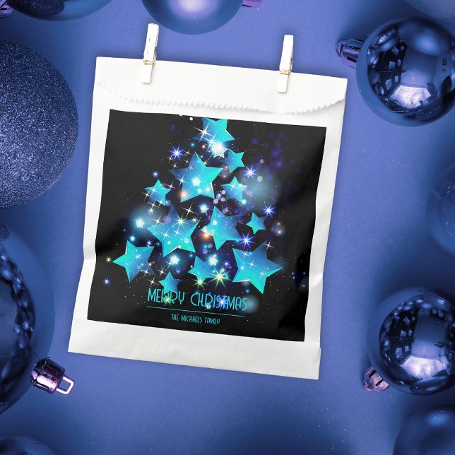 Sachets En Papier Étoiles bleues éblouissantes sur sapin de Noël noi (Créateur téléchargé)
