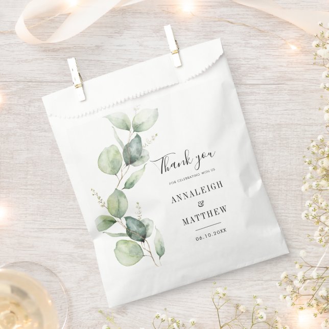 Sachets En Papier Eucalyptus Aquarelle Verdure Mariage (Coupé)