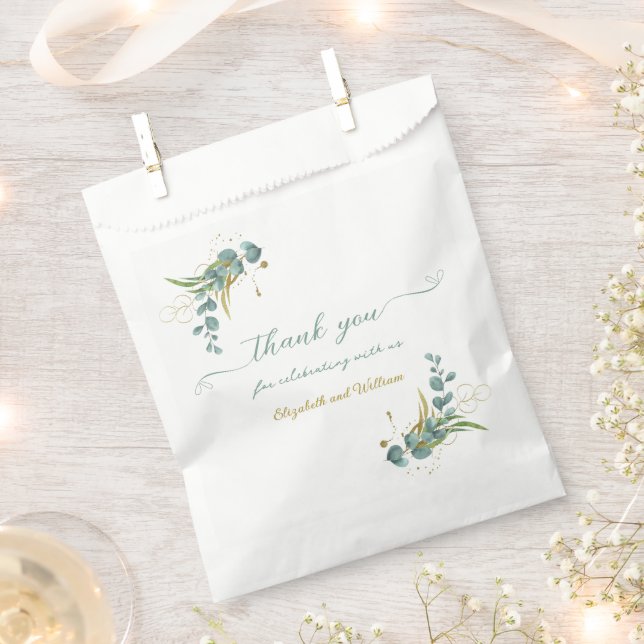 Sachets En Papier Eucalyptus Et Merci Mariage Or (Coupé)