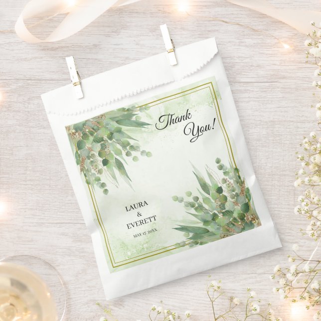 Sachets En Papier Eucalyptus Mariage de feuillage vert or (Coupé)
