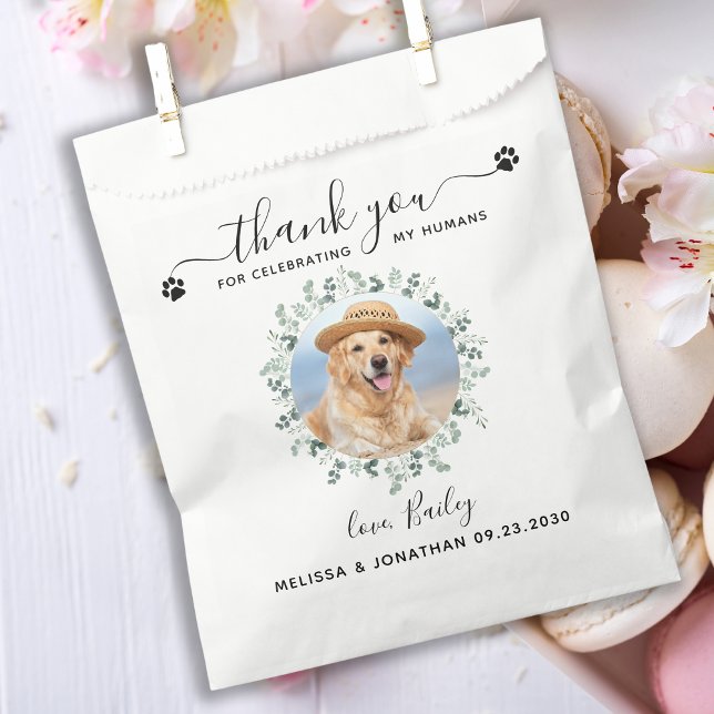 Sachets En Papier Eucalyptus Personnalisé Merci photo chien Mariage (Créateur téléchargé)